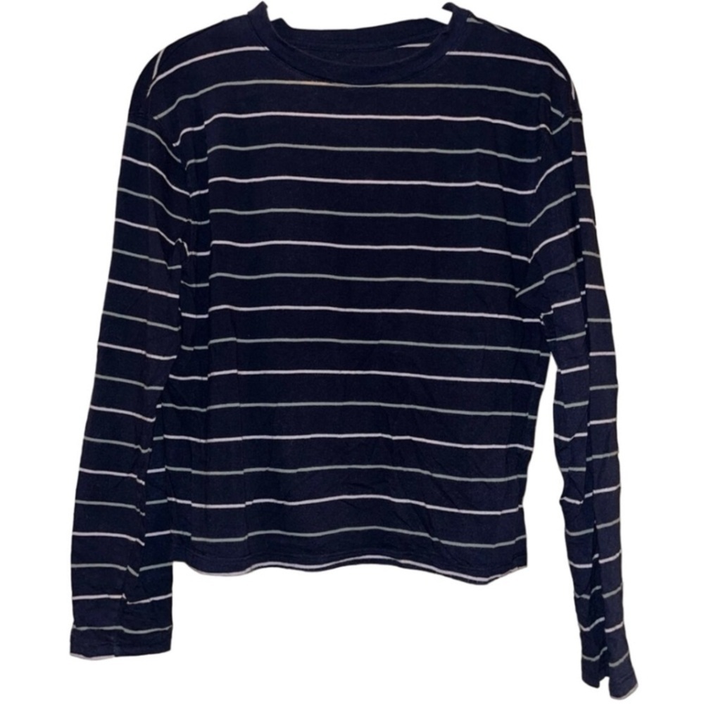 A New Day Navy Blue White Striped Long Sleeve Crew Neck T-Shirt Sz XS